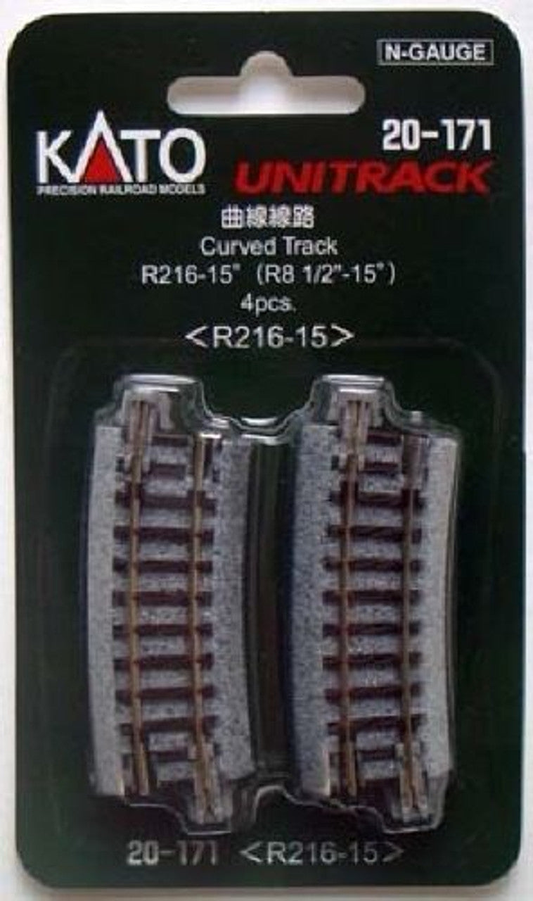 Kato 20-171 R216-15 Unitrack Spur N Radius 216mm 15° Kurve – 7078113 - 4 Stück