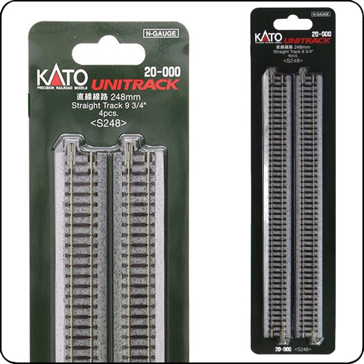 Kato 20-000 – Gerades Gleis S248, 248 mm (9 3/4"), Spur N, 4 Stück / Straight Track, N Scale, 4 Pieces