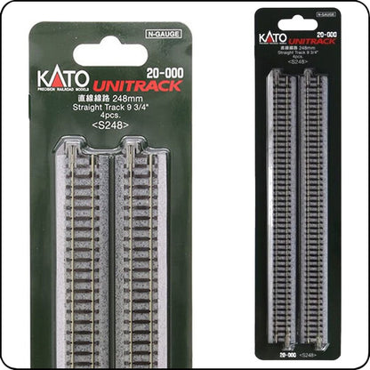Kato 20-000 – Gerades Gleis S248, 248 mm (9 3/4"), Spur N, 4 Stück / Straight Track, N Scale, 4 Pieces