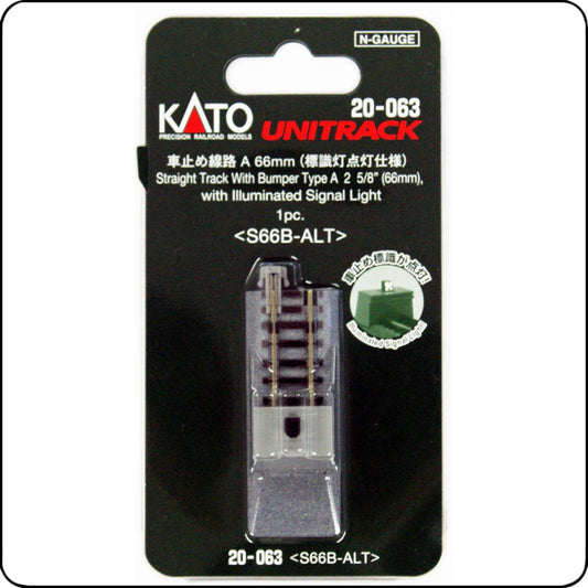 Kato 20-063 Bumper Track Type A S66B-ALT (66 mm / 2 5/8 Zoll) – Beleuchteter Puffer-Gleis Type A für Spur N / UNITRACK (7078029, 1 Stück)