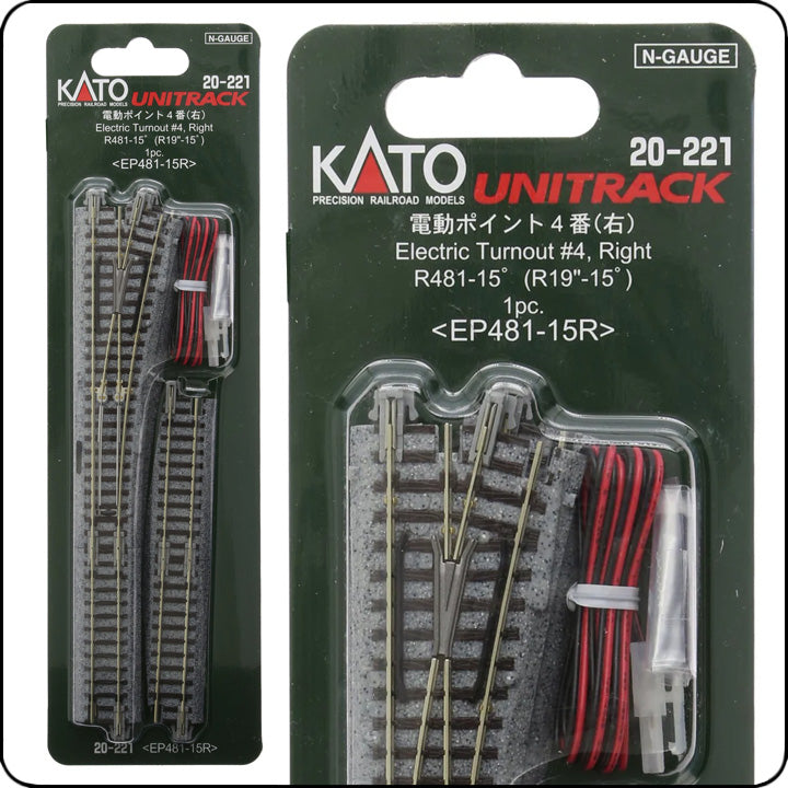 Kato 20-221 #4 Rechtsweiche mit 481 mm Radius und 15-Grad-Kurve (R19'-15 N-Spur)